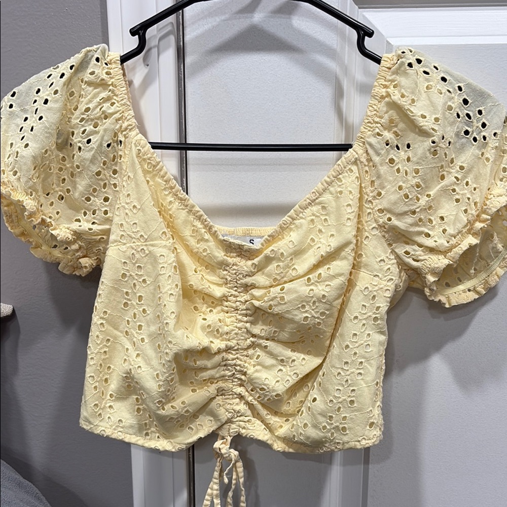 Yellow Eyelet Puff Sleeve Top